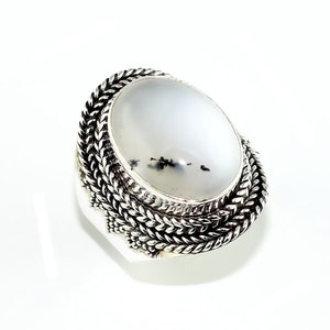 Dendrite Opal Ring: 925 Sterling Silver Plated Band, US 6.75