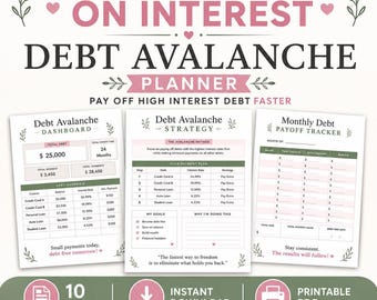 Debt Avalanche Planner Printable PDF, Debt Payoff Tracker, Debt Free Planner, Debt Reduction Workbook, Financial Freedom Planner