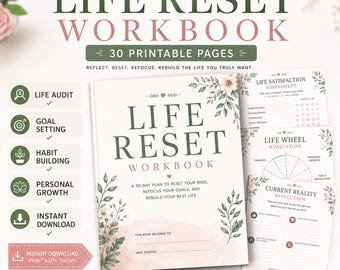 Life Reset Workbook Printable PDF, Personal Growth Workbook, Self Discovery Workbook, Fresh Start Planner, Goal Setting Workbook, Life Audit