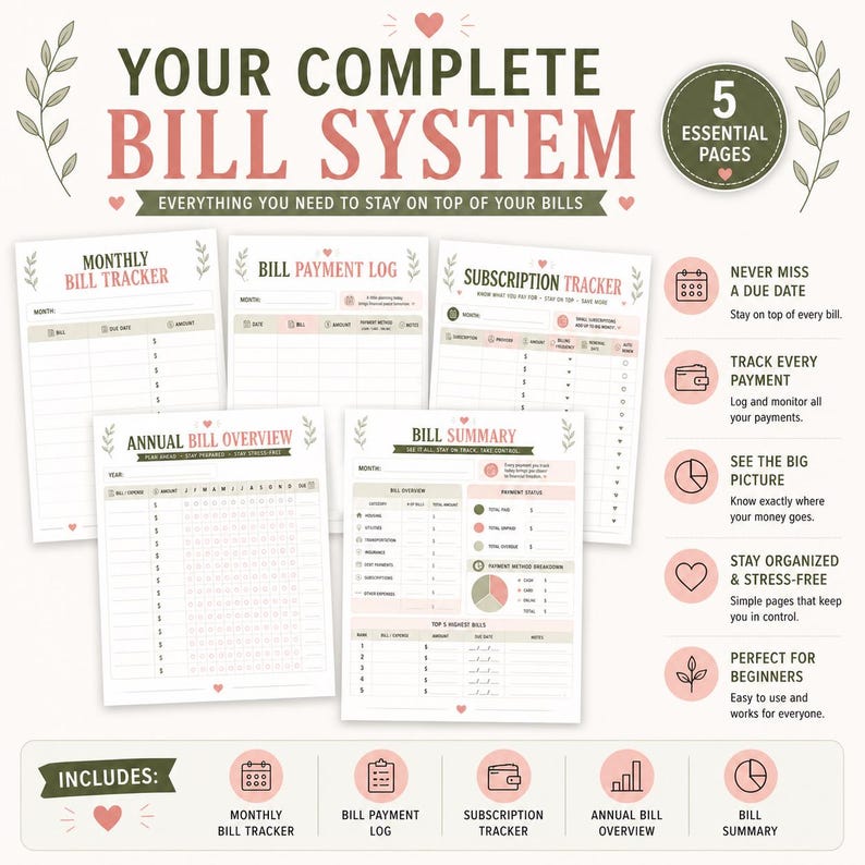 Bill Tracker Printable | Monthly Bill Organizer | Bill Payment Log ...