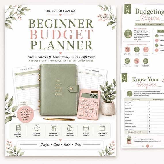 Beginner Budget Planner Printable PDF, Budget Planner for Beginners, Monthly Budget Planner, Personal Finance Workbook, Savings Tracker
