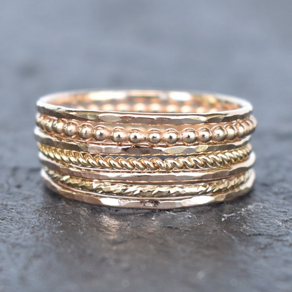 Stacking Rings 'Ehiku Set, Stackable Ring Set, Textured Stacking Rings, Seven Day Rings, Hawaiian Jewelry, Handmade in Hawaii with Aloha