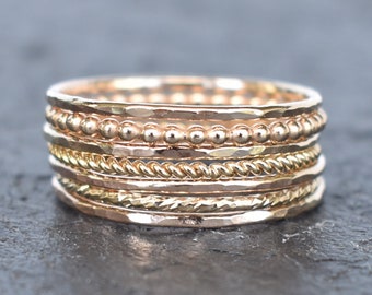 Stacking Rings 'Ehiku Set, Stackable Ring Set, Textured Stacking Rings, Seven Day Rings, Hawaiian Jewelry, Handmade in Hawaii with Aloha