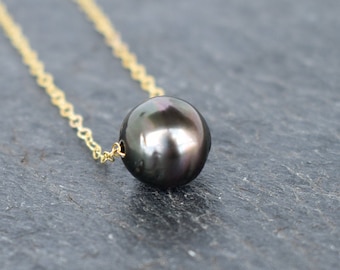 Medium 9mm OVAL/TEARDROP Tahitian Floating Pearl Necklace, Bridesmaid Gift, Mother's Day Gift, Handmade in Hawaii with Aloha