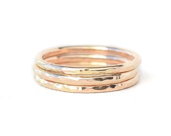Nui - Anelli impilabili spessi in oro o argento testurizzati, stile minimalista, anelli impilabili, anello massiccio, fatto a mano alle Hawaii con Aloha