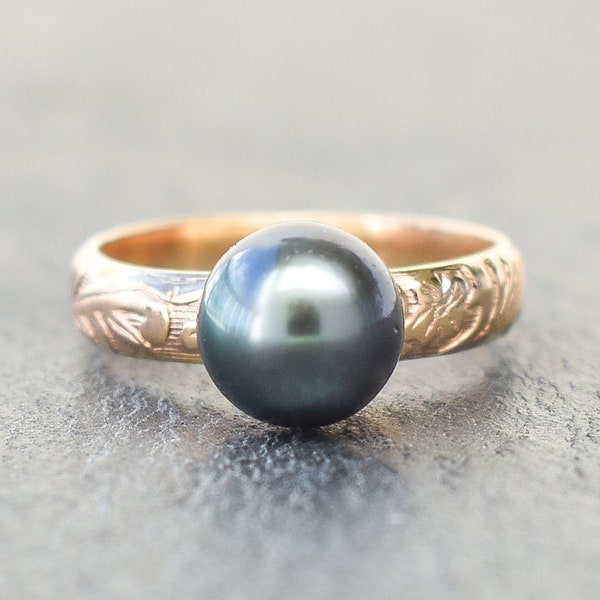 Tahitian Pearl Ring, Hawaiian Heirloom Style Pattern Wire, Gold Filled Ring does NOT Tarnish, Hawaiian Jewelry, Handmade in Hawaii