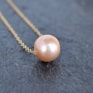 Peachy Pink Edison Floating Pearl Necklace, Bridesmaids Necklaces & Jewelry, Hawaiian Jewelry Handmade in Hawaii with Aloha