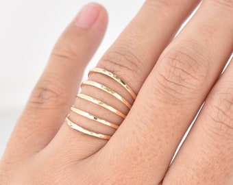 Handmade Gold Filled Five Band Textured Wire Ring – Stackable Design