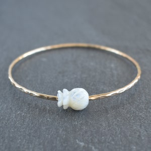 Carved Mother of Pearl Pineapple Bangle - Pick 12 gauge or 14 gauge, Gold Filled or Sterling Silver, Hawaiian Jewelry, Handmade in Hawaii
