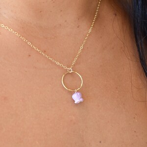 Small Hoop Necklace with Dangling Crown Flower, Crown Flower Jewelry, Pua Kalaunu Necklace, Hawaii Jewelry, Handmade in Hawaii
