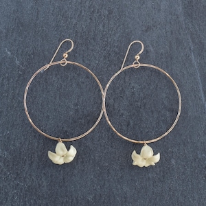 Large Puakenikeni Hoop Earrings: Hawaiian Floral Jewelry