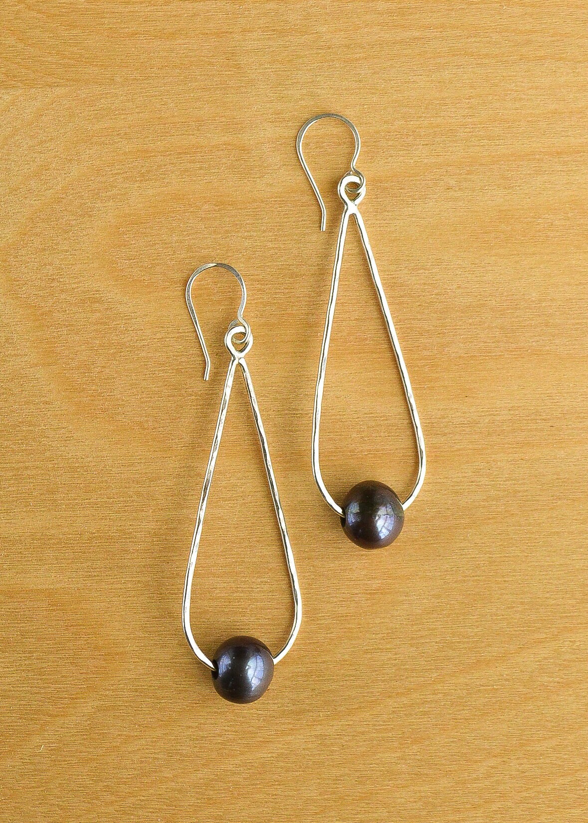 Long Teardrop Dangle Earrings Black Pearl Earrings Gold or Etsy