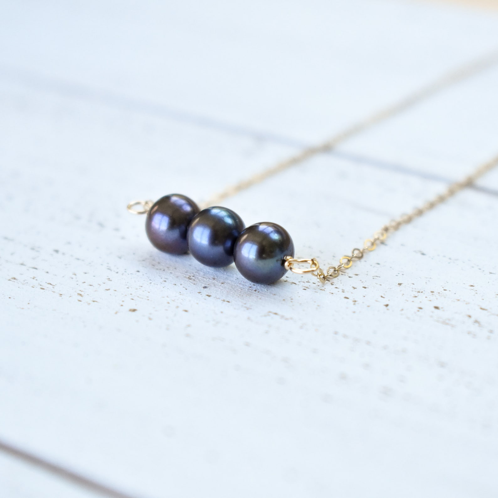 Three 7mm Black Pearl Necklace 3S-7MM-BPN | Etsy