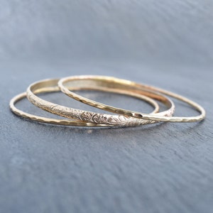 Shimmer Three Bangle Set, Adult and Child Sizes, Three Gold Bangles, Hawaiian Heirloom Bracelet, Hawaiian Jewelry, Hand made in Hawaii