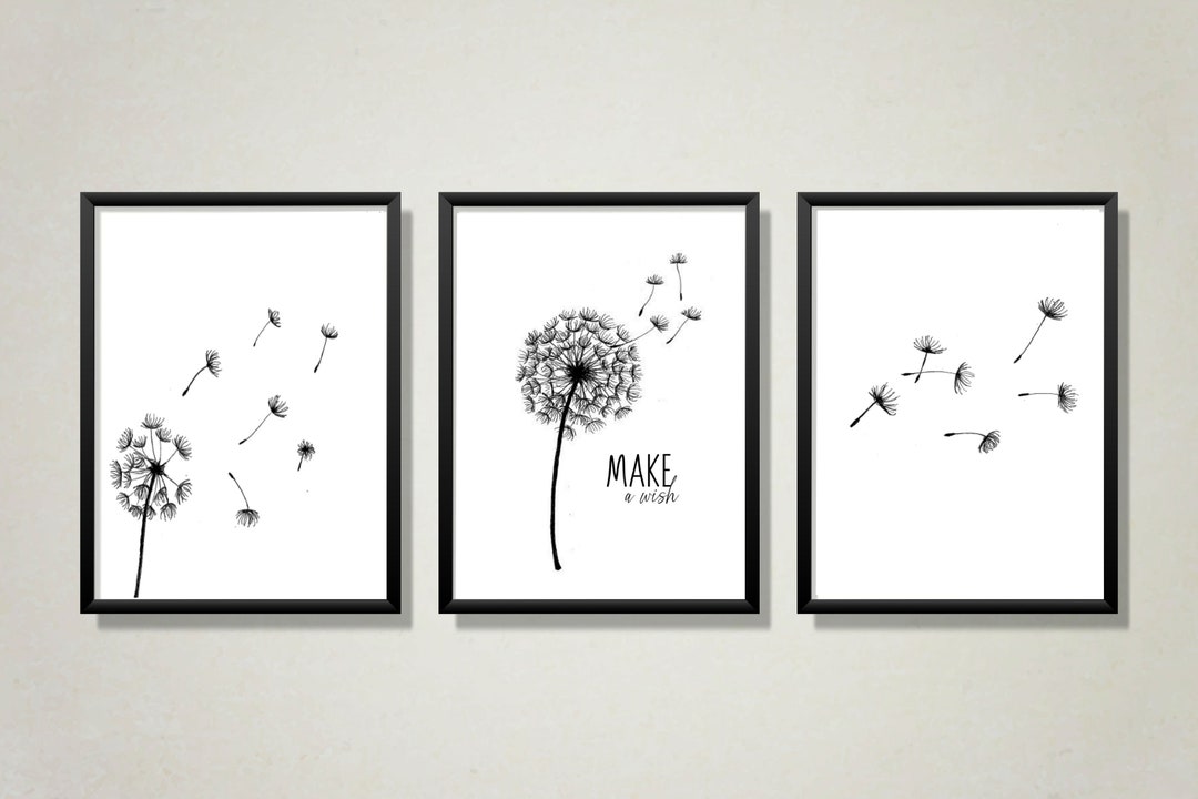 Instant Download Dandelion Wall Art, Set of 3 Prints, Scandinavian Art