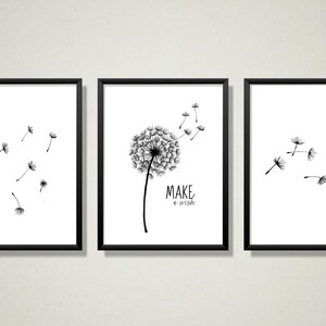 Instant Download Dandelion Wall Art, Set of 3 Prints, Scandinavian Art ...