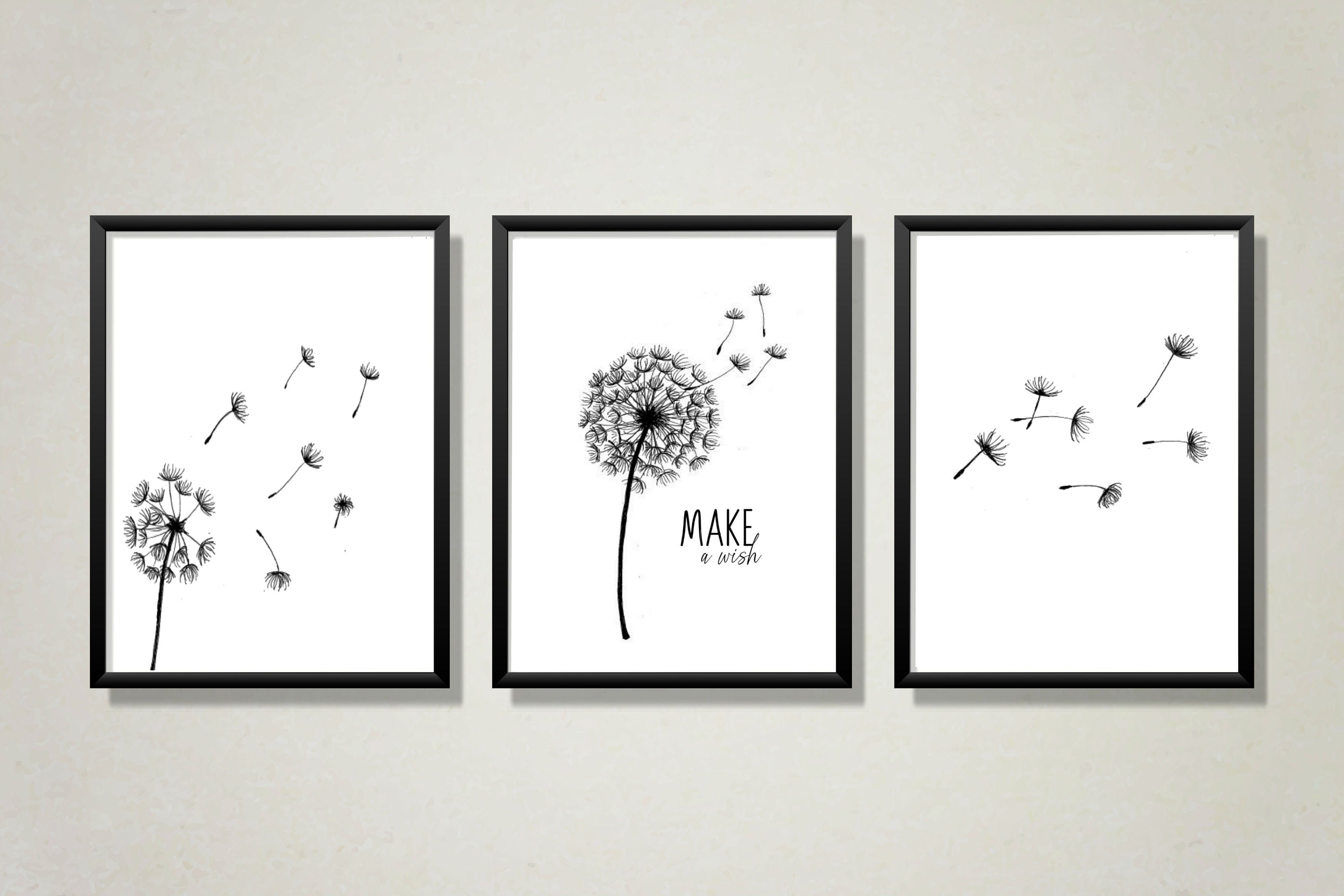 Instant Download Dandelion Wall Art, Set of 3 Prints, Scandinavian Art