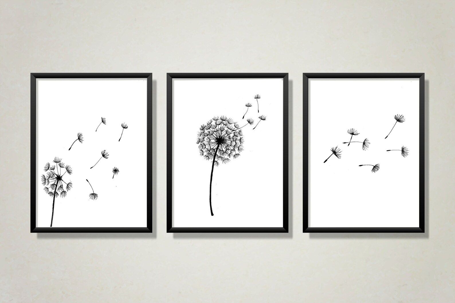 Instant Download Dandelion Wall Art, Set of 3 Prints, Scandinavian Art