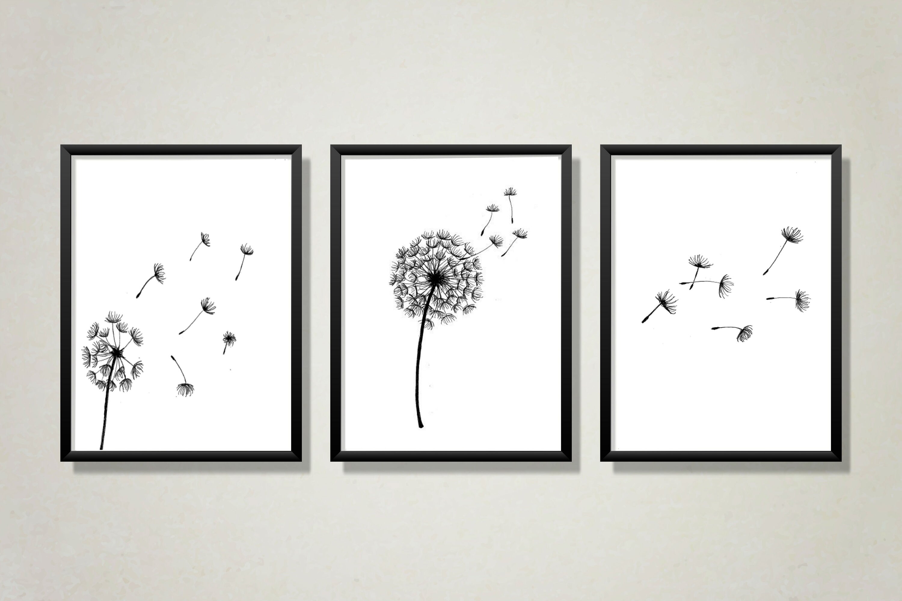 Instant Download Dandelion Wall Art, Set of 3 Prints, Scandinavian Art ...