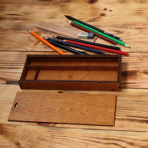 Wooden Pencil Case Compartments Unfinished Box Unpainted Etsy