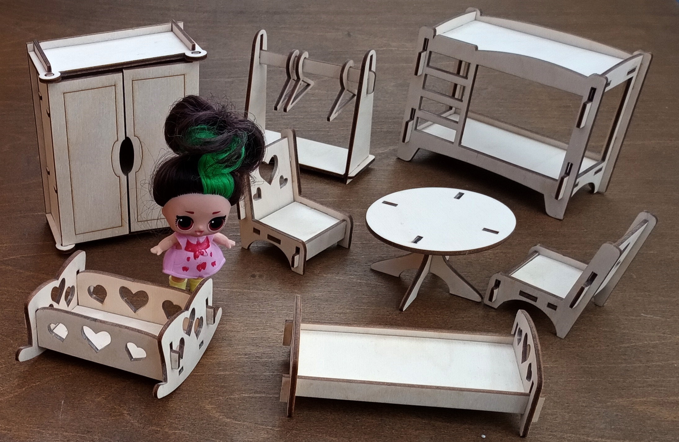A set of Wooden Miniature Doll Furniture Develops a Fantasy Etsy