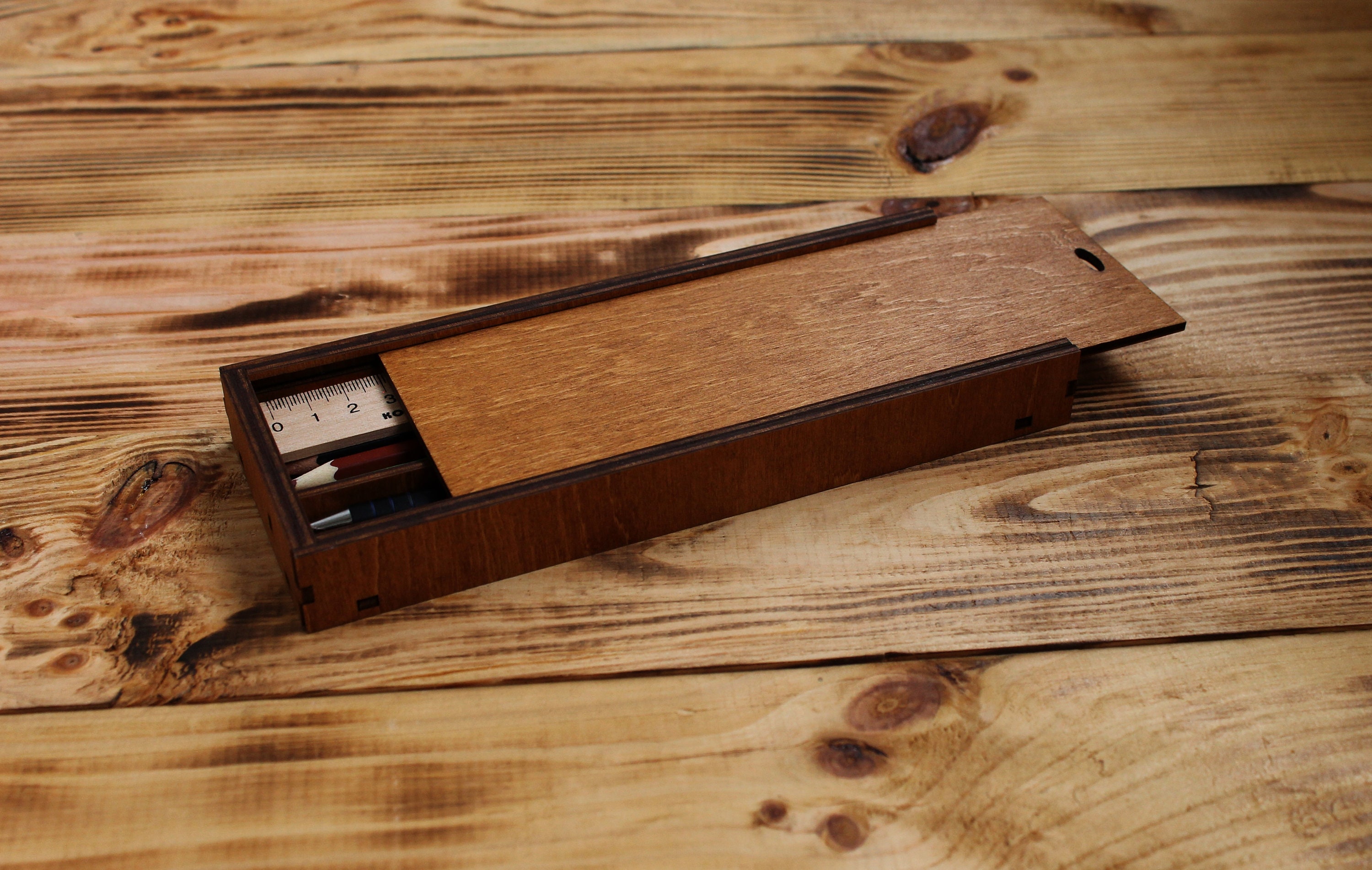 Personalised sliding wooden pencil case Etsy