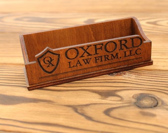 Custom Wooden Business Card Holder | Engraved Logo Desk Accessory