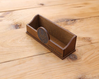 Personalized Gift for Boss, Desktop Wooden Business Card Holder