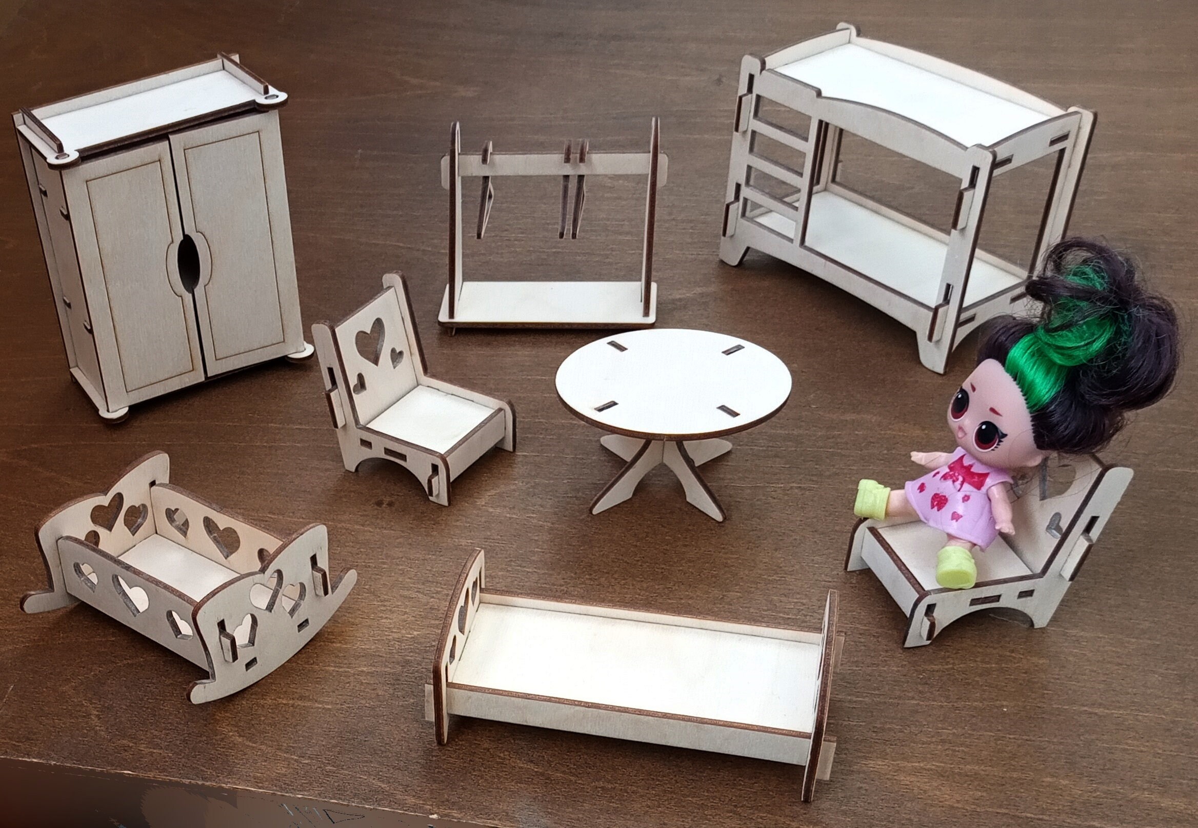 A set of Wooden Miniature Doll Furniture Develops a Fantasy Etsy