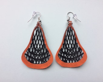 Faux Leather. Lacrosse Earrings. Gift for Sports Fan. Gift for Lacrosse Fan. Lacrosse Mom