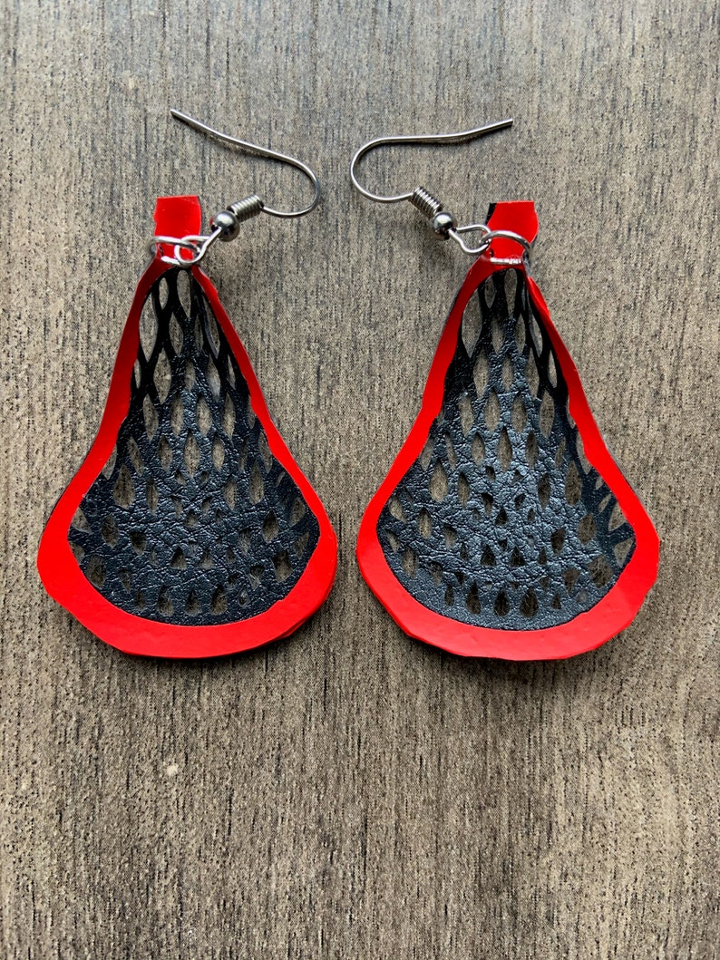 Faux Leather. Lacrosse Earrings. Gift for Sports Fan. Gift for Etsy