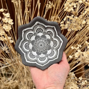 Mandala Trinket Ring Dish Bowl, 4” Diameter, White/Brown