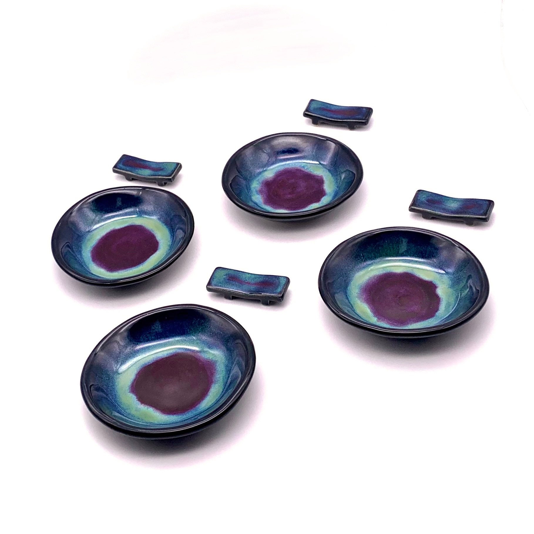 sushi pottery blue plate ,stoneware hand built tray, blue floral plate