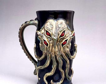 Handcrafted Cthulhu Stein, Sculpted Stoneware Tankard ~ 28 fl oz