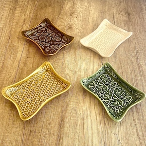 Trinket Dish, Soap Dish, Hand Formed Stoneware Pottery, Four Color Choice/Pattern
