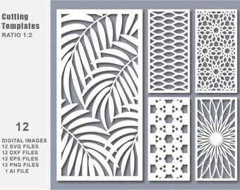 12 SVG DXF Eps Png Bundle Cut Template Modern Decorative Digital Panel and Stencil Laser Cutting Card CNC kit