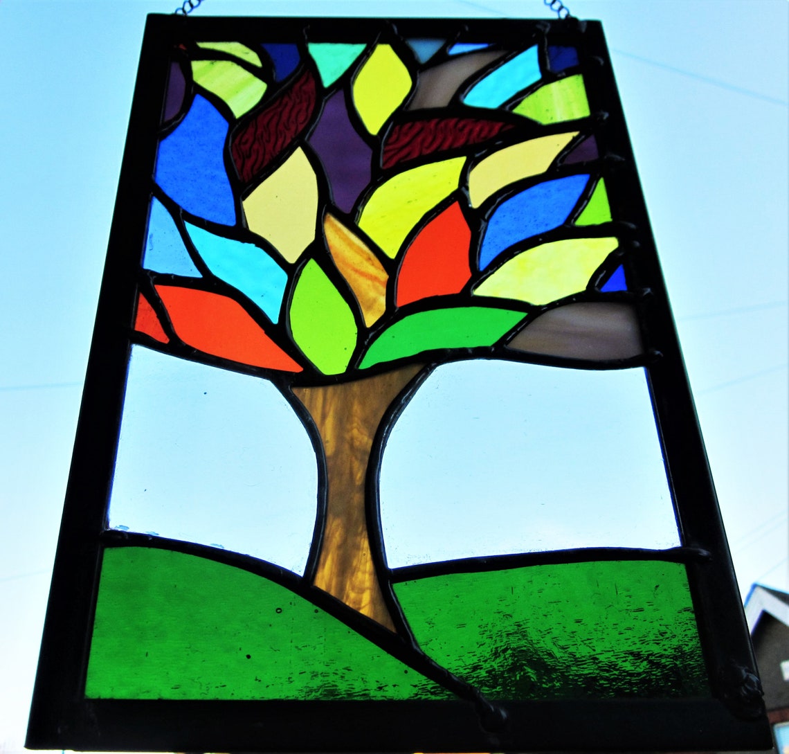 Stained Glass Tree Of Life Contemporary Handmade Window Panel Etsy