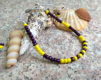 Waterproof adjustable anklet bracelet Beaded yellow purple ankle bracelet Summer Surfer Beach Mermaid Sea Boho Hippie anklet Summer jewelry