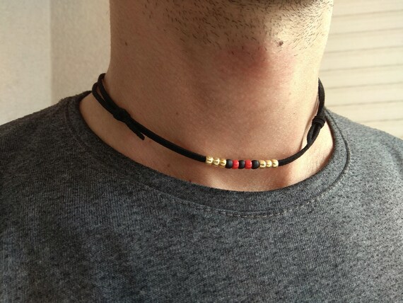 Waterproof Beaded Leather Choker Necklace for Men Women Unisex