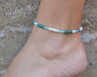 Beaded anklet Anklet bracelet Anklet boho Waterproof anklet Summer jewelry Beach anklet Beach jewelry Green Sea anklet Gift for her