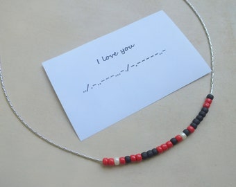 I love you gifts I love you necklace Morse code I love you Morse code necklace Beaded necklace Dainty necklace  Morse code jewelry Love gift