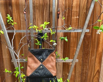 handmade one of a kind leather bag with fringe