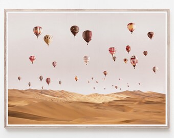 Heißluftballon Druck, Digitaler Download, druckbare Wandkunst, Heißluftballon Dekor, moderner Boho Druck, Wanddeko