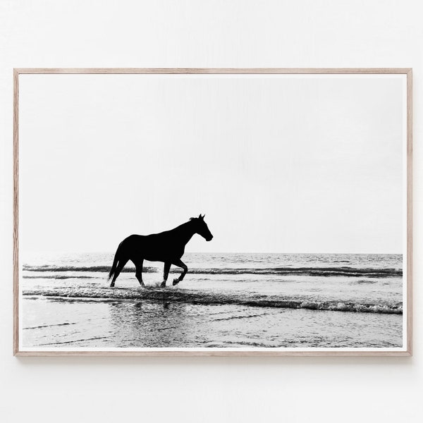 Horse Silhouette, Black and White Print, Horse Print, Animal Photography, Black White Wall Art, Printable Art, Digital Download