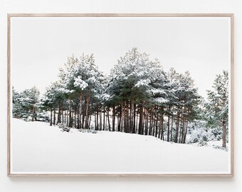 Winter Forest Wall Art, Christmas Decoration, Snow Forest Photography, Forest Printable, Nature Prints, Nordic Wall Decor, Modern Home Decor