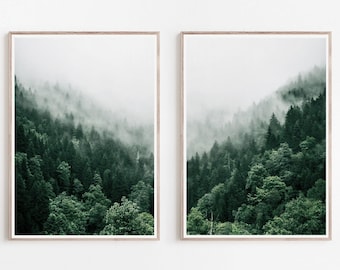 Forest Prints, Set of 2 Prints, Forest Photography, 2 Piece Landscape, Minimalist Poster, Foggy Forest, Nature Photography, Nordic Prints