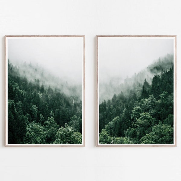 Forest Prints, Set of 2 Prints, Forest Photography, 2 Piece Landscape, Minimalist Poster, Foggy Forest, Nature Photography, Nordic Prints