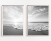 Küstenwandkunst, 2er-Set, Schwarz-Weiß-Fotografie, Ozean-Wandkunst, Strand-Wandkunst, Minimalistische Wandkunst