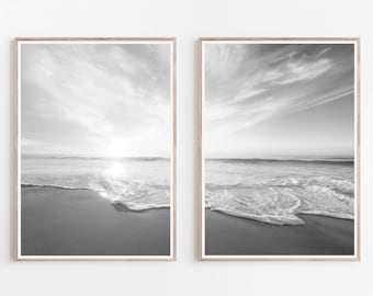 Küstenwandkunst, 2er-Set, Schwarz-Weiß-Fotografie, Ozean-Wandkunst, Strand-Wandkunst, Minimalistische Wandkunst