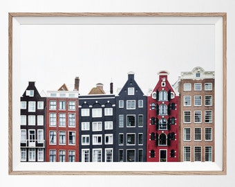 Photographie d’Amsterdam, Maisons d’Amsterdam, Impression de photographie de voyage, Affiche de voyage néerlandaise, Impression d’art d’architecture, Téléchargement d’impression numérique